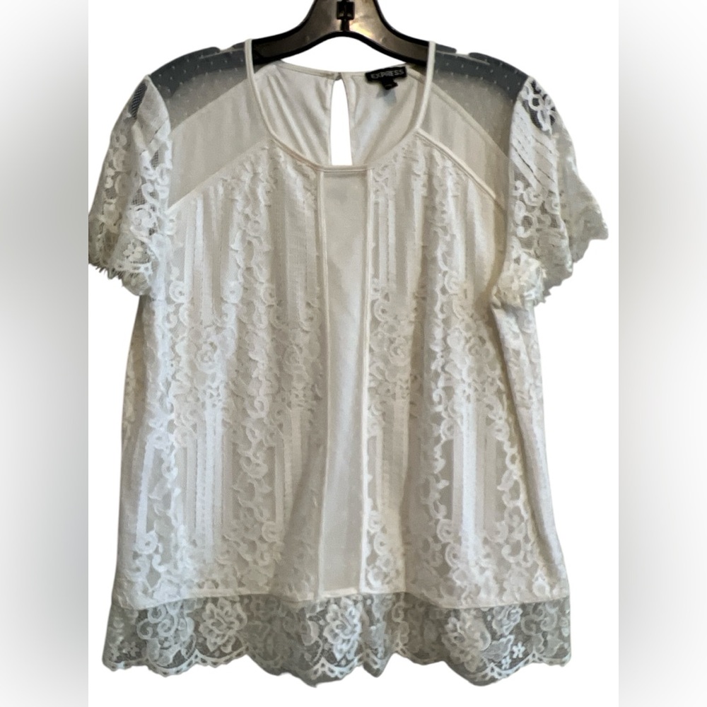 Express White Lace Short Sleeve Blouse Size Large